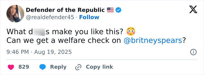 Tweet expressing concern and calling for intervention regarding Britney Spears after a wild video from a messy house.