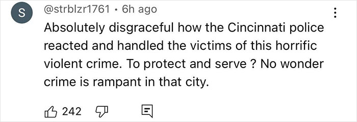 Comment criticizing Cincinnati police response to violent crime involving a single mom beaten by a mob. Comment criticizing Cincinnati police response to violent crime involving a single mom beaten by a mob.