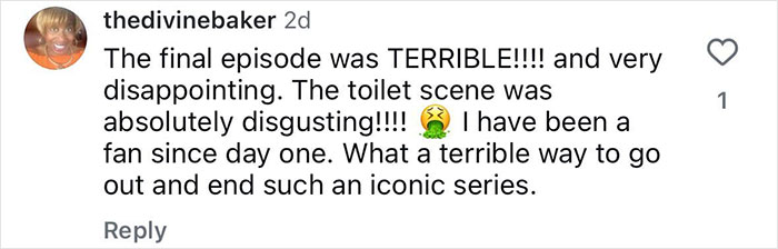 Screenshot of a social media comment criticizing the And Just Like That series finale, related to Sarah Jessica Parker clapping back. Screenshot of a social media comment criticizing the And Just Like That series finale, related to Sarah Jessica Parker clapping back.