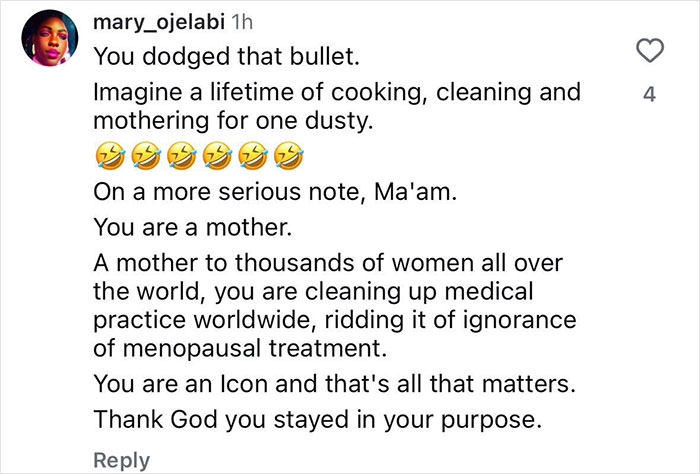 Social media comment praising Halle Berry's impact and response amid claims about cooking and cleaning.