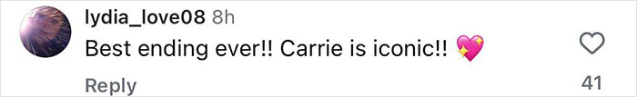 Image showing a user comment praising the series finale with a heart emoji, related to Sarah Jessica Parker clapping back at haters. Image showing a user comment praising the series finale with a heart emoji, related to Sarah Jessica Parker clapping back at haters.