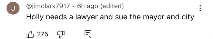 Comment from user jimclark7917 urging Holly to get a lawyer and sue the mayor and city after brutal beating incident. Comment from user jimclark7917 urging Holly to get a lawyer and sue the mayor and city after brutal beating incident.