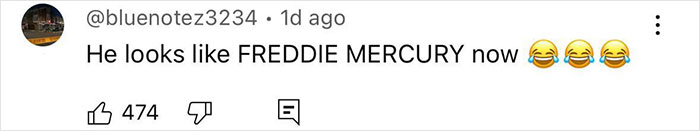 Screenshot of a social media comment joking that someone looks like Freddie Mercury, related to Pete Davidson manhood size scrutiny.
