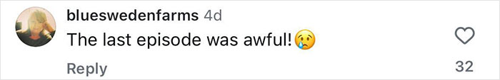 Screenshot of a social media comment reading the last episode was awful with a crying emoji about And Just Like That finale. Screenshot of a social media comment reading the last episode was awful with a crying emoji about And Just Like That finale.