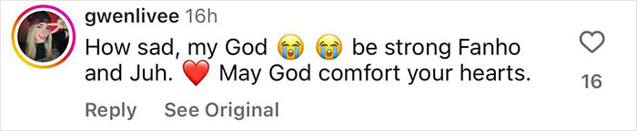 Instagram comment expressing sympathy and urging strength after 2-year-old drowns during dad&rsquo;s live streaming.