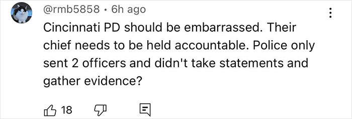 Screenshot of a social media post criticizing Cincinnati police chief's handling of evidence in a mob attack on single mom. Screenshot of a social media post criticizing Cincinnati police chief's handling of evidence in a mob attack on single mom.