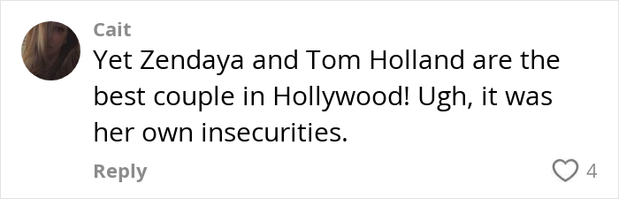 Comment discussing celebrity couples and insecurities in relation to dating preferences for short king height.