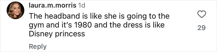 Screenshot of an online comment criticizing a red carpet premiere look, mentioning genes with bad taste.