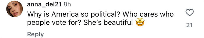 Screenshot of a social media comment praising Sydney Sweeney's beauty amidst trolling after her Genes ad.