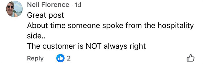 Comment by Neil Florence supporting caf&eacute; owner calling out entitled customers after teen worker was left in tears.