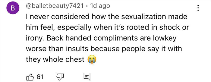 Comment on social media discussing the emotional impact and double standard of scrutinizing Pete Davidson's manhood size.