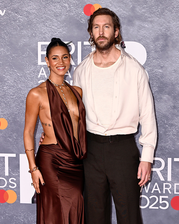 Calvin Harris with partner at Brit Awards 2025, related to placenta encapsulation process in birth announcement news. - 11