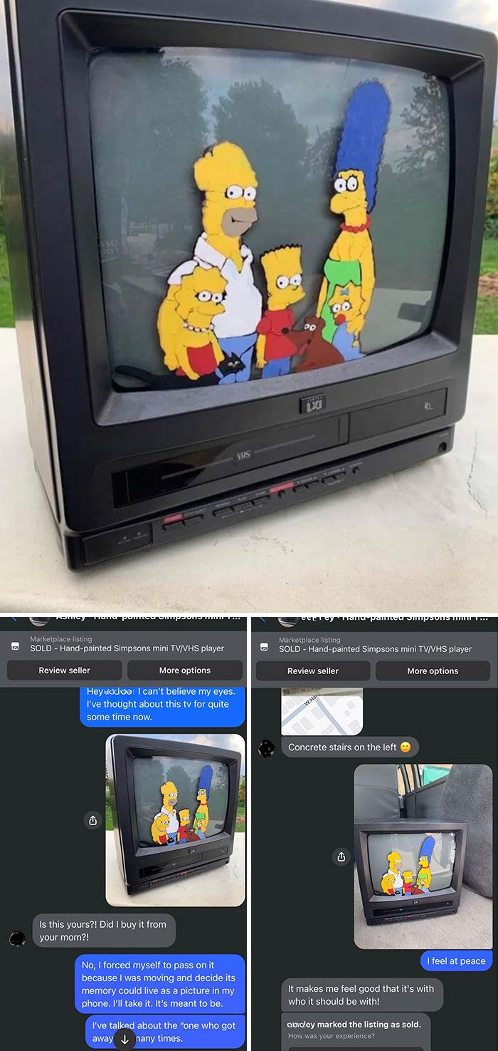 Vintage TV with hand-painted Simpsons characters, a unique thrift store find perfect for collectors and fans.