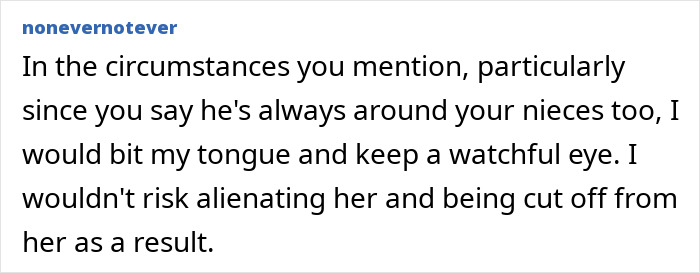 Screenshot of a forum post discussing whether to bite tongue about sister's boyfriend appearing quite fake and suspicious behavior. - 19