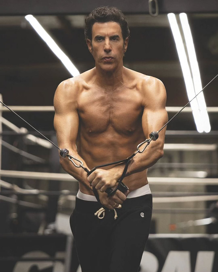 Sacha Baron Cohen showing Marvel body in gym workout, amid columnist backlash over repellent to women remarks. - 7