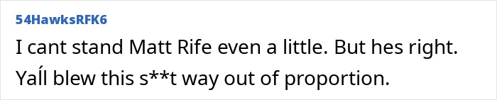 Screenshot of a user comment discussing comedian Matt Rife&rsquo;s support for Sydney Sweeney amid viral backlash.