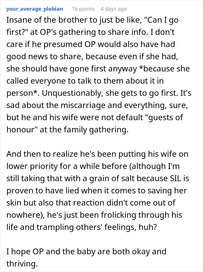 Woman needing support from family after devastating news faces drama from sister-in-law feeling outshined.