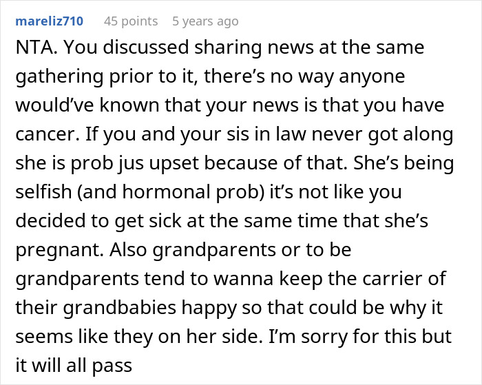 Text message conversation discussing a woman needing support after devastating news but facing drama with sister-in-law.