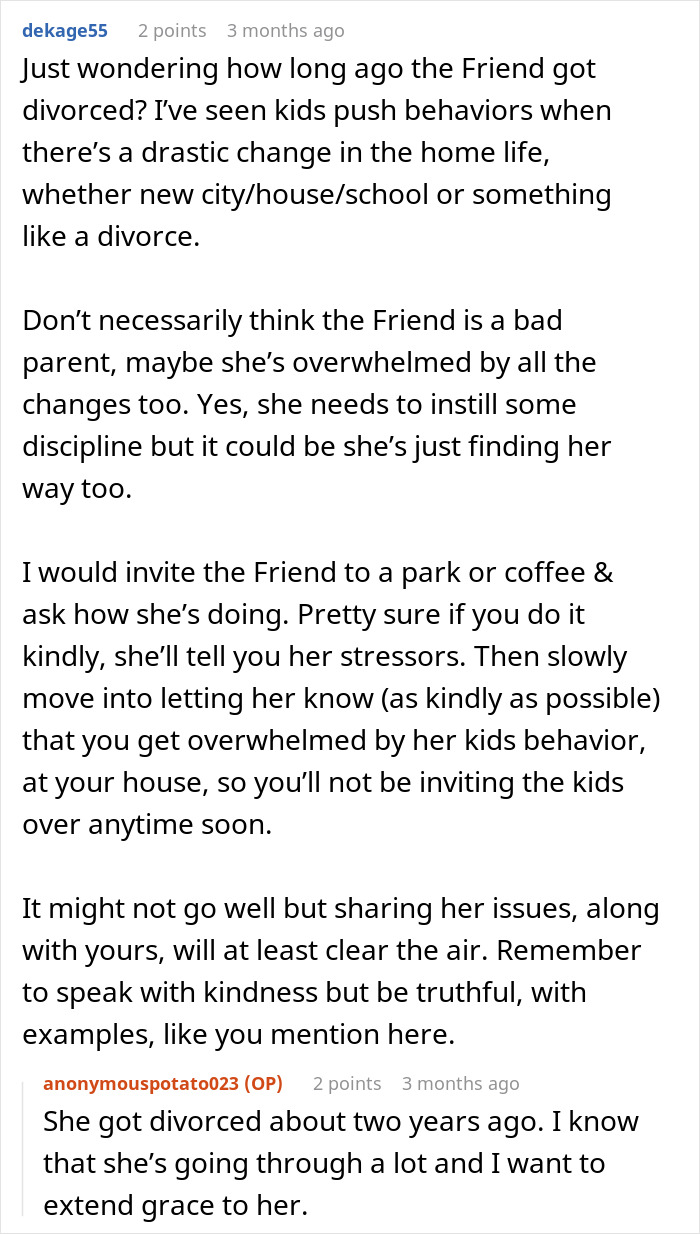 Online discussion about woman choosing childfree events after dealing with friend’s rowdy kids and parenting challenges. - 18