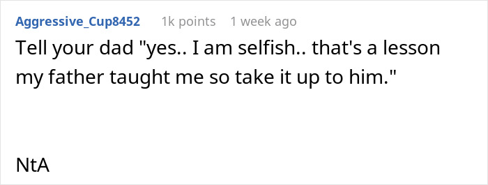 Screenshot of an online comment discussing refusing the role of future caregiver for an autistic stepbrother she doesn't know.