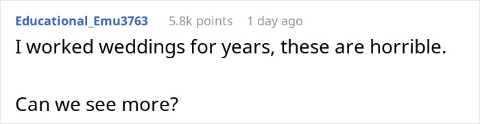 Screenshot of a Reddit comment criticizing a $3K wedding photographer, suggesting a dog with a GoPro would do better.