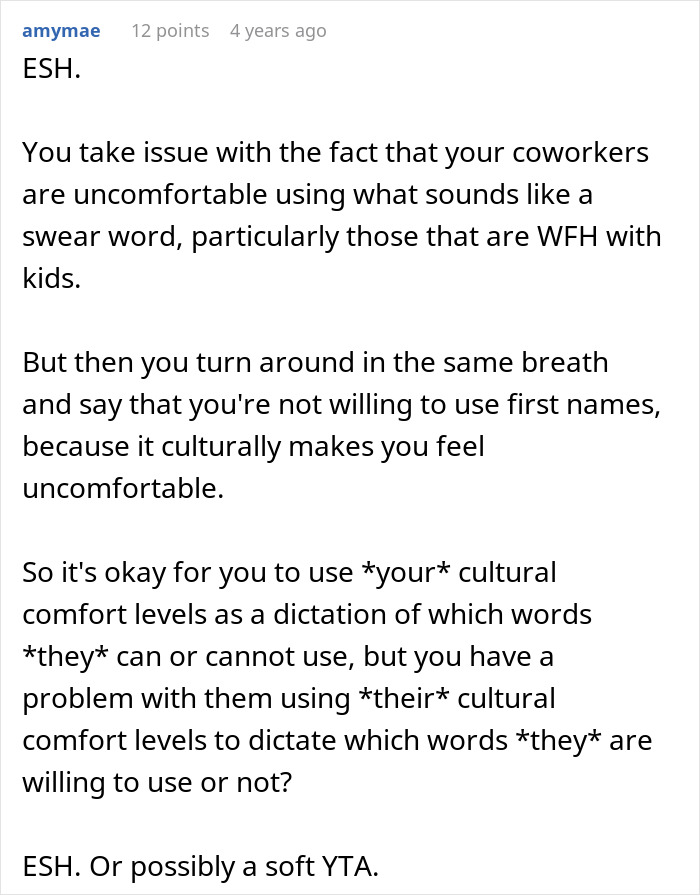 Text post discussing a man refusing to change his surname for American coworkers due to cultural differences. - 35