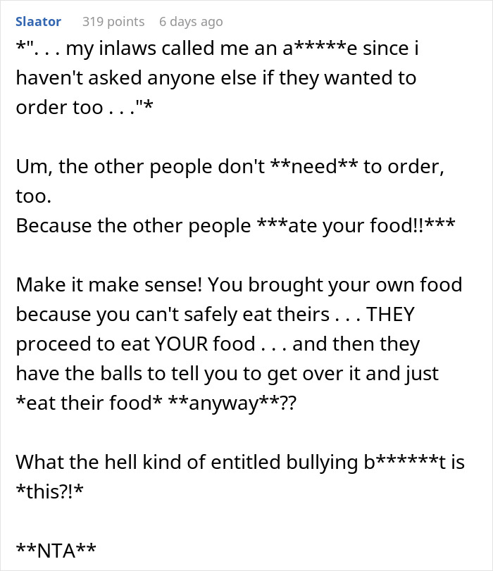 In-Laws Aware Of Woman&rsquo;s Food Restrictions, Are Mad She Finds A Way To Not Eat Their Unsafe Food