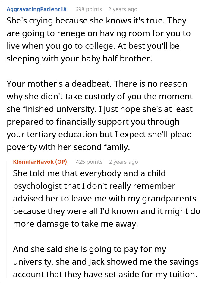 Reddit conversation discussing a pregnant lady crying after her son says he feels neglected and family backlash follows.