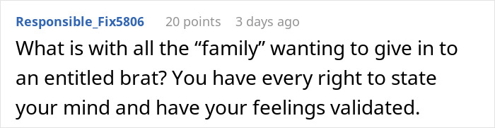 Screenshot of a Reddit comment discussing a family dispute over a woman confronting her brother&rsquo;s fianc&eacute;e for copying her wedding dress.