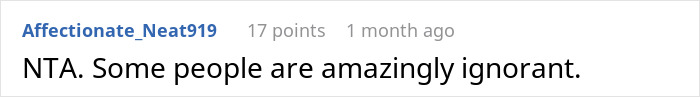 Comment text on a white background saying some people are amazingly ignorant with 17 points and 1 month ago details.