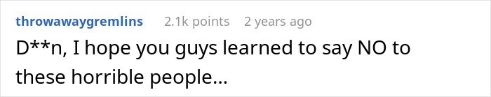 Screenshot of a forum comment sharing advice about handling family treats during weddings as a convenient time to celebrate others.