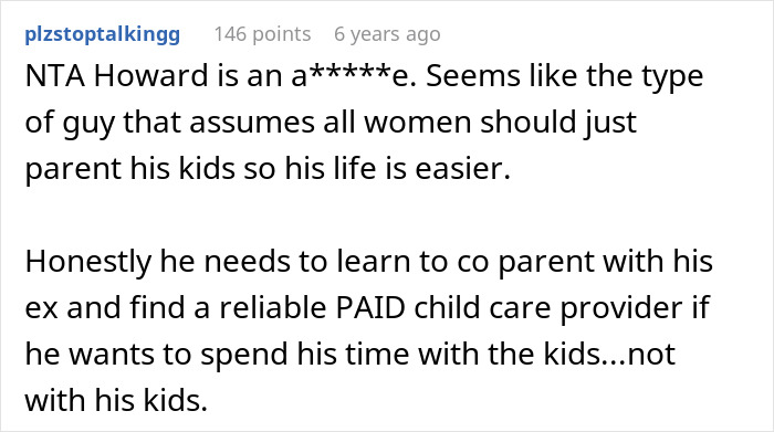 Screenshot of a Reddit comment discussing a guy accusing sister of being a stranger to his kids after refusing childcare.
