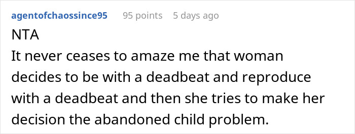 Comment from user expressing frustration about woman staying with deadbeat and the teen escaping dad&rsquo;s babysitting trap.