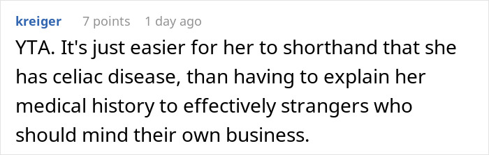 User comment discussing a coworker with celiac disease and gluten-free dietary needs at a workplace pizza party. User comment discussing a coworker with celiac disease and gluten-free dietary needs at a workplace pizza party.