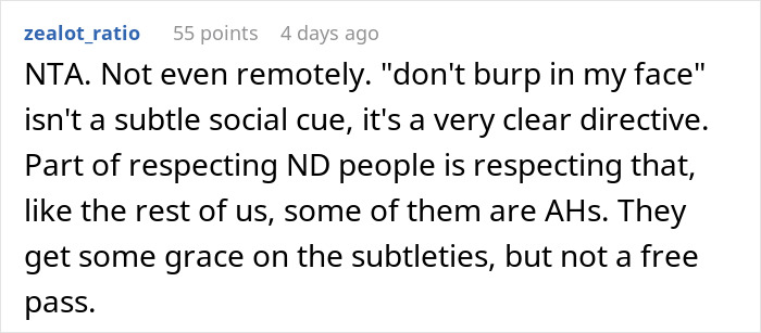 Comment discussing respect for neurodivergent individuals and social cues regarding hearing aids.