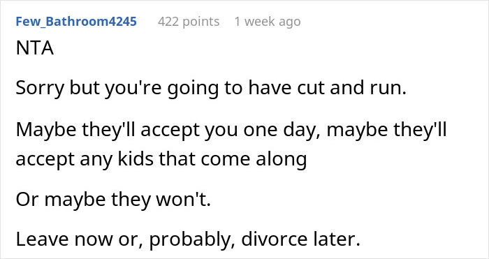Screenshot of a forum comment where a user advises a man who tried to win over fiancee&rsquo;s kids for years to give up and leave.