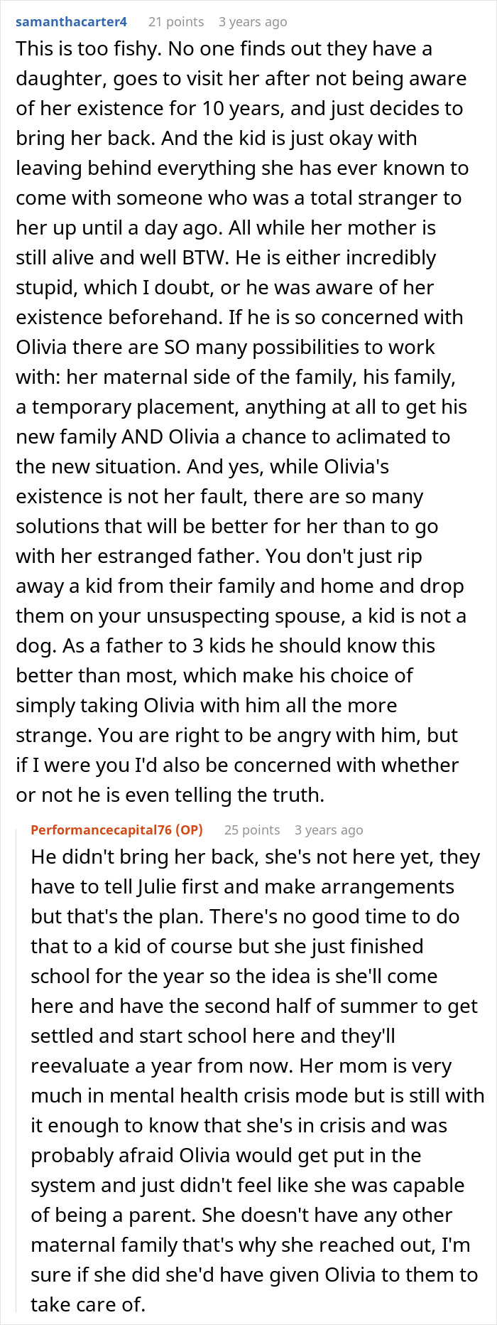 Reddit comments discussing a man promising a quiet life with two kids and adding a bonus stepdaughter.