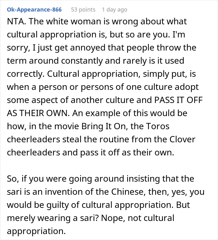 Text explaining cultural appropriation, clarifying misconceptions, and discussing traditional attire and its misuse.