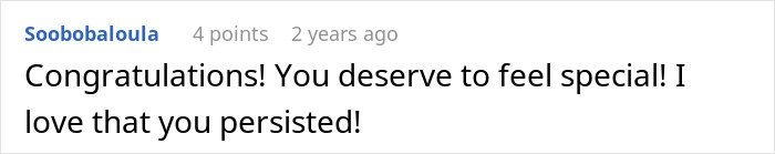 Comment expressing congratulations and support for a graduate who felt crushed but persisted despite doubts.