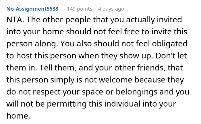 Reddit comment explaining why a host kicked out a neurodivergent friend's buddy after grabbing hearing aids.