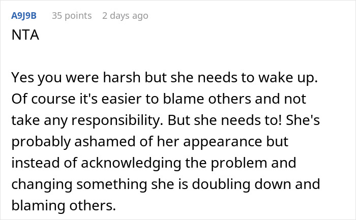 Screenshot of an online comment discussing sexism and responsibility in job hunting, highlighting a sister's tough reality check.