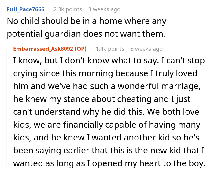 Screenshot of an online discussion about a husband hiding an affair for nine years and its impact on family dynamics. Screenshot of an online discussion about a husband hiding an affair for nine years and its impact on family dynamics.