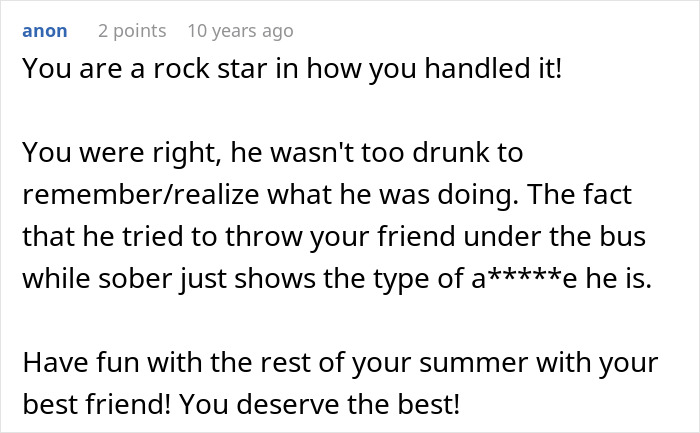 Comment on a forum post reacting to a guy pretending to be single at a party and making dumb excuses when confronted by his girlfriend.