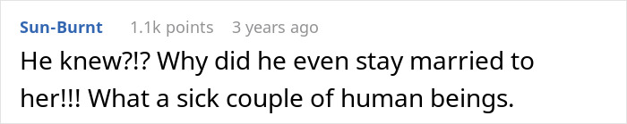 Comment discussing a man who never believes his mom is poisoning his wife and his subsequent anger with his wife.