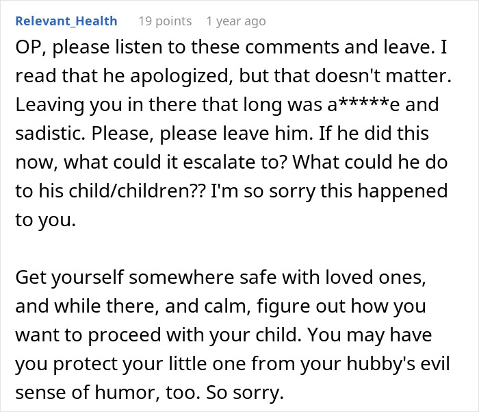 Alt text: Claustrophobic woman distressed and vomiting after husband's prank causes emotional and physical trauma.