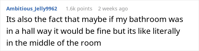 Comment discussing a nonbinary person refusing roommates’ boyfriends to use the private bathroom inside their room. Comment discussing a nonbinary person refusing roommates’ boyfriends to use the private bathroom inside their room.
