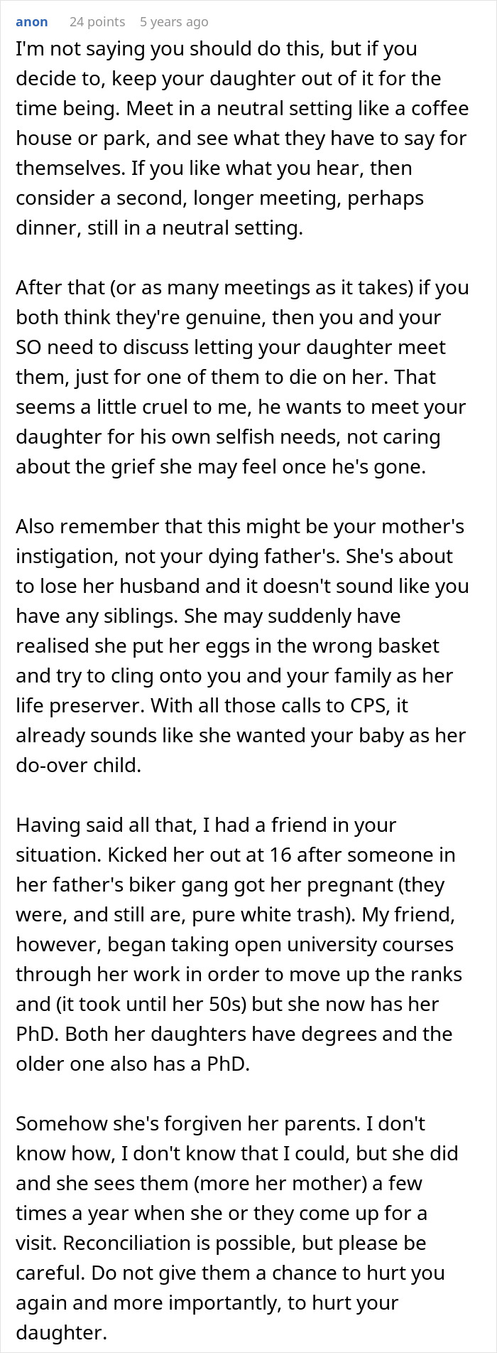 Advice on estranged dad with cancer seeking to reconnect with daughter after disowning her for pregnancy.