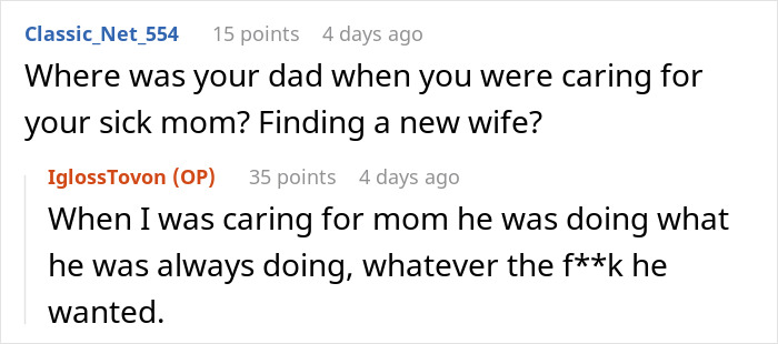 Screenshot of a conversation discussing a teen escaping a dad&rsquo;s babysitting demand and walking out on watching fianc&eacute;e&rsquo;s kids.