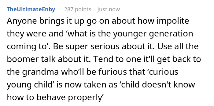 Screenshot of a Reddit comment discussing impolite behavior and concerns about younger generation manners. - 27