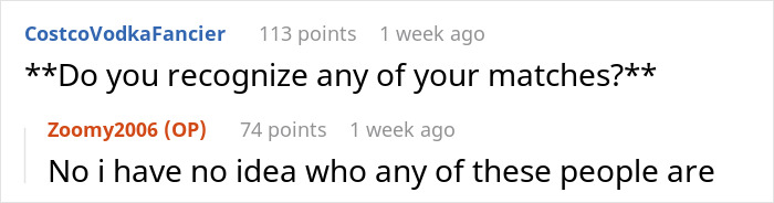 Screenshot of an online forum where a person thinks their DNA test results are mixed and asks about recognizing matches.